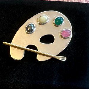 Artist Palette Pin - Mexico 925 - Colored Stones - Vintage